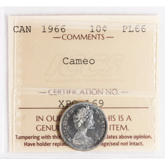 1966 Canada 10-cents ICCS Certified PL66 Cameo