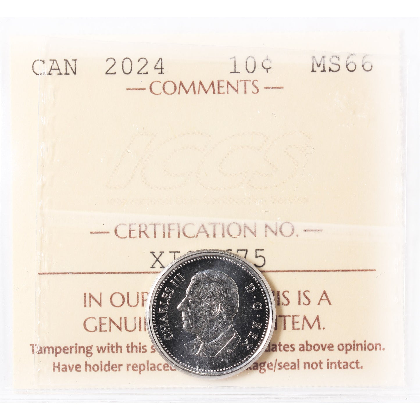 2024 Canada 10-cents ICCS Certified MS66