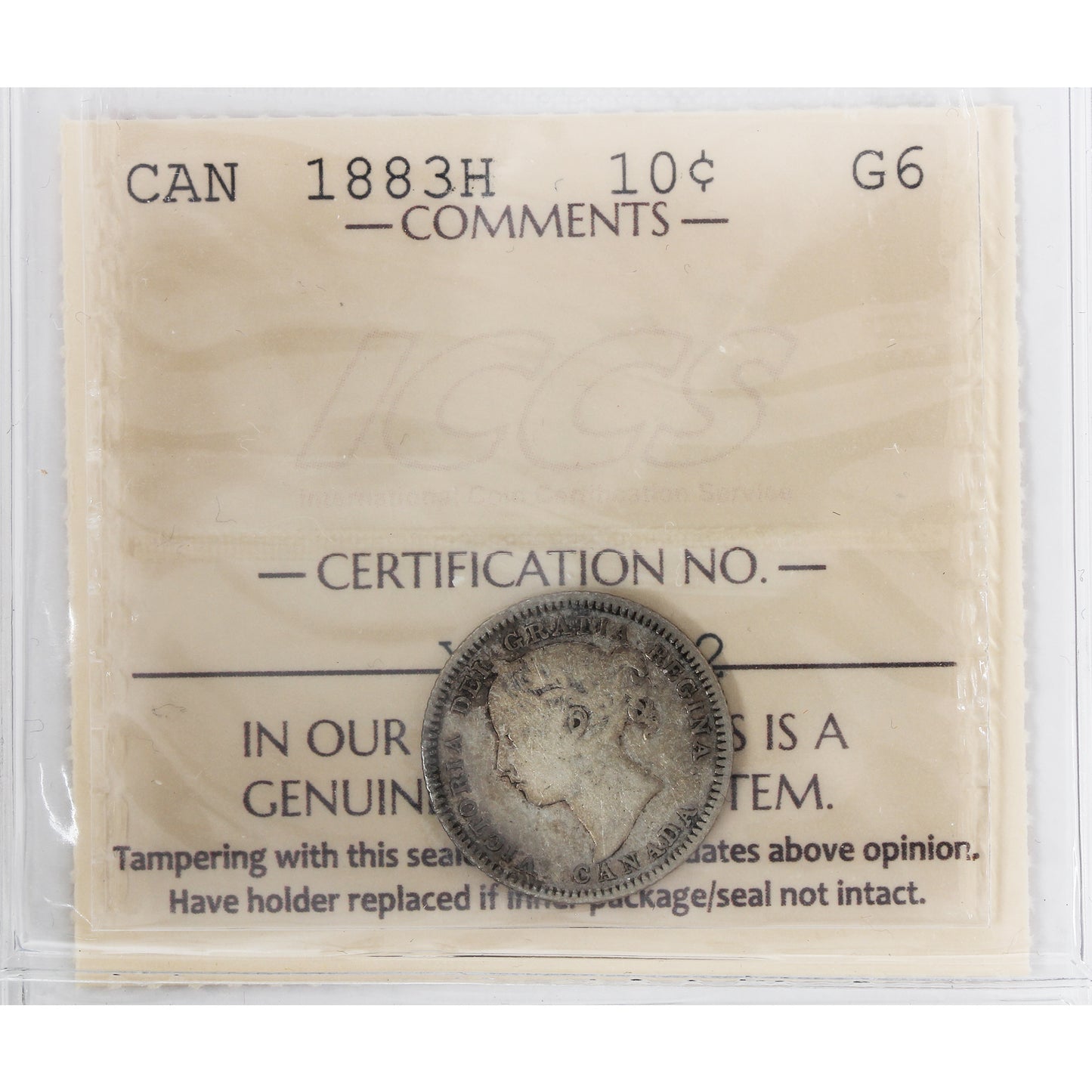 1883H Canada 10-cents ICCS Certified G6
