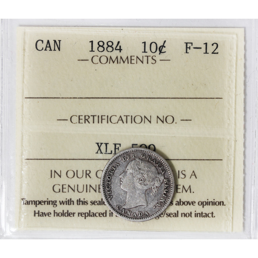 1884 Canada 10-cents ICCS Certified F-12