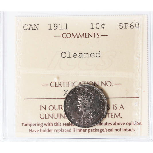 1911 Canada 10-cents ICCS Certified SP-60 Cleaned (XOR 578)