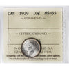 1939 Canada 10-cents ICCS Certified MS65 (XVZ 955)