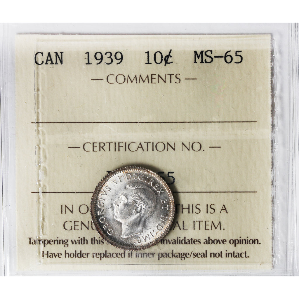 1939 Canada 10-cents ICCS Certified MS65 (XVZ 955)