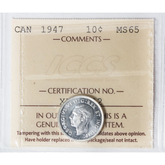 1947 Canada 10-cents ICCS Certified MS-65 (XHT 192)
