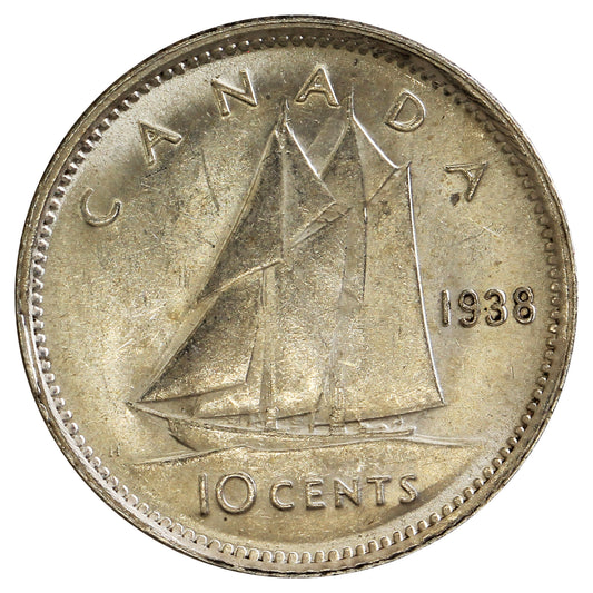 1938 Re-Engraved Canada 10-cents Uncirculated (MS60) $