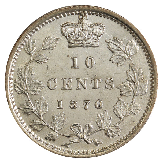 1870 Wide O, 1/1, 8/8, 0/0 Canada 10-cents AU-UNC (AU55) $