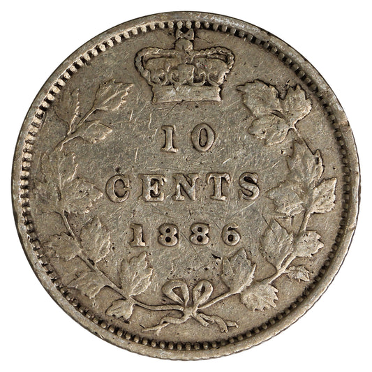 1886 Large Pointed 6, Obv. 5 Canada 10-cents F-VF (F15) $