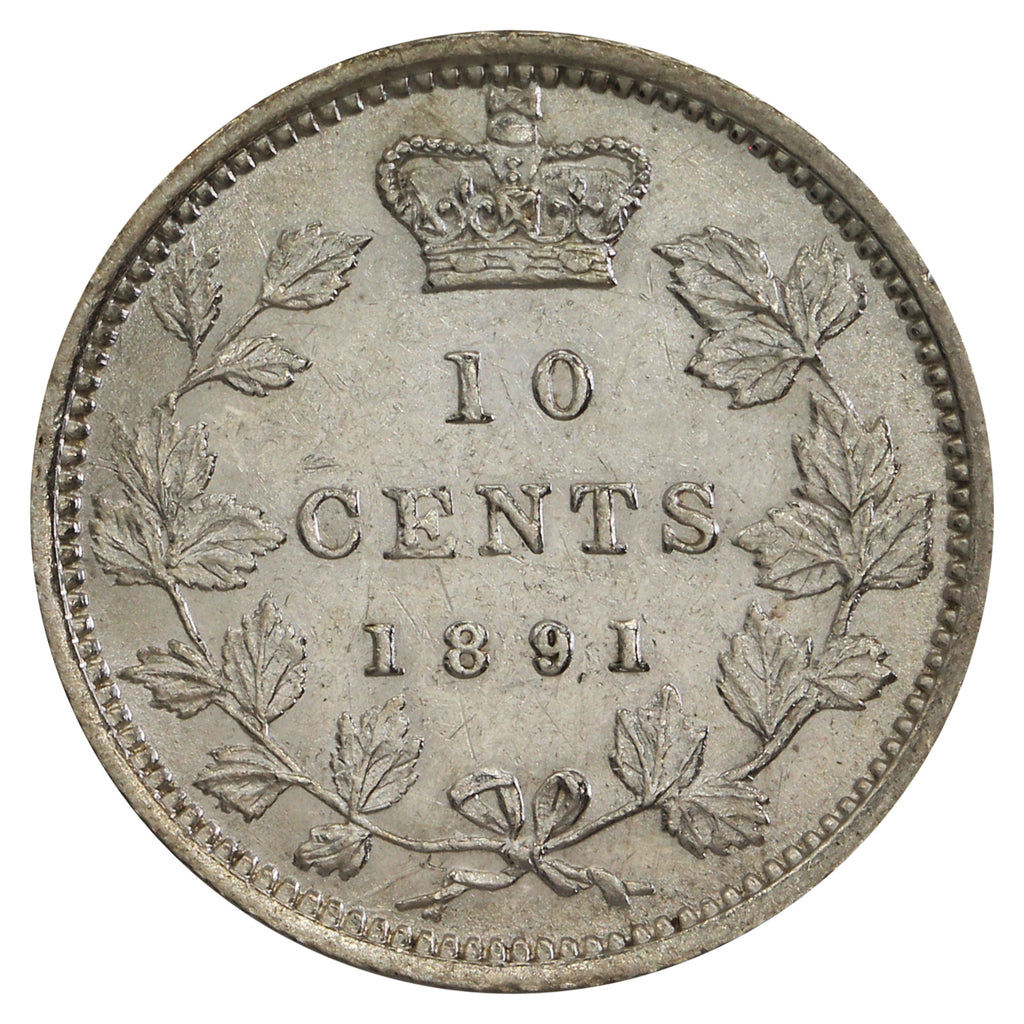 1891 21 Leaves Canada 10-cents Almost Uncirculated (AU50) $