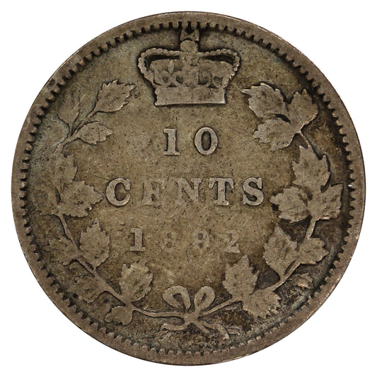 1892 Large 9, Obv. 5 Canada 10-cents Good (G4) $