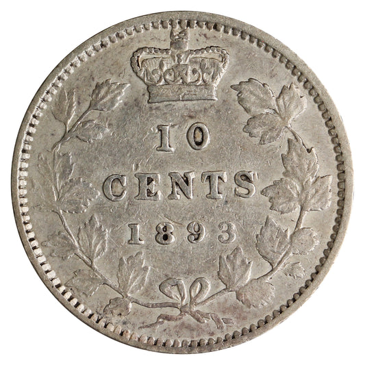 1893 Round Top 3, Obv. 6 Canada 10-cents VF-EF (VF30) $