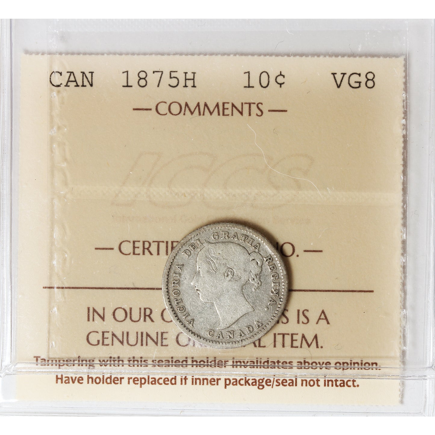 1875H Canada 10-cents ICCS Certified VG8