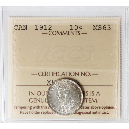 1912 Canada 10-cents ICCS Certified MS63 (XHI 302)