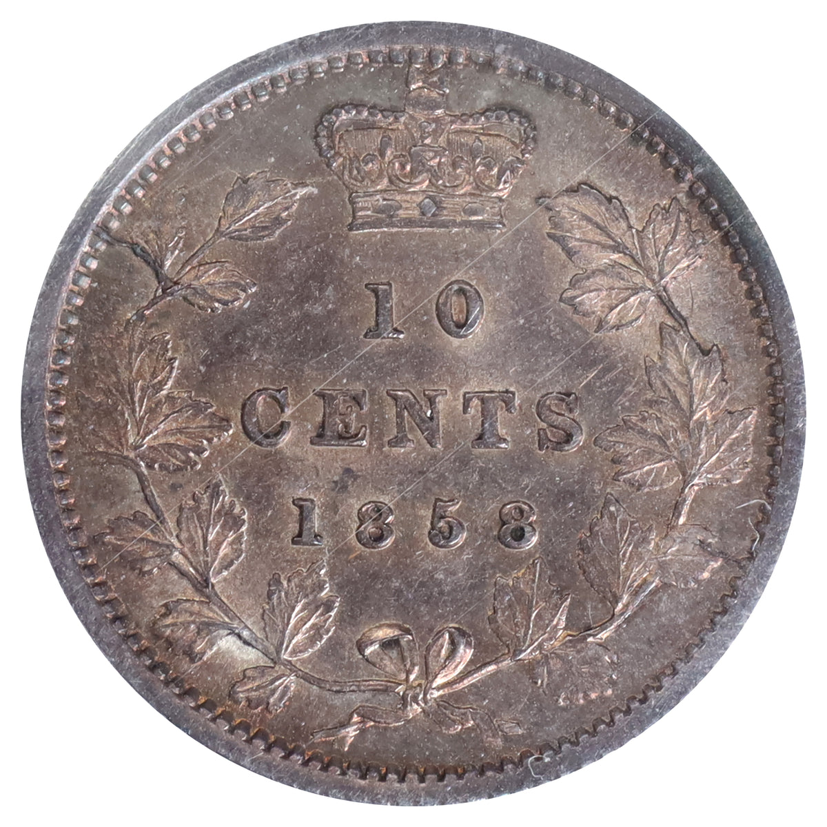 1858 Canada 10-cents ICCS Certified MS62 (XUY 507) Beautiful Toning!
