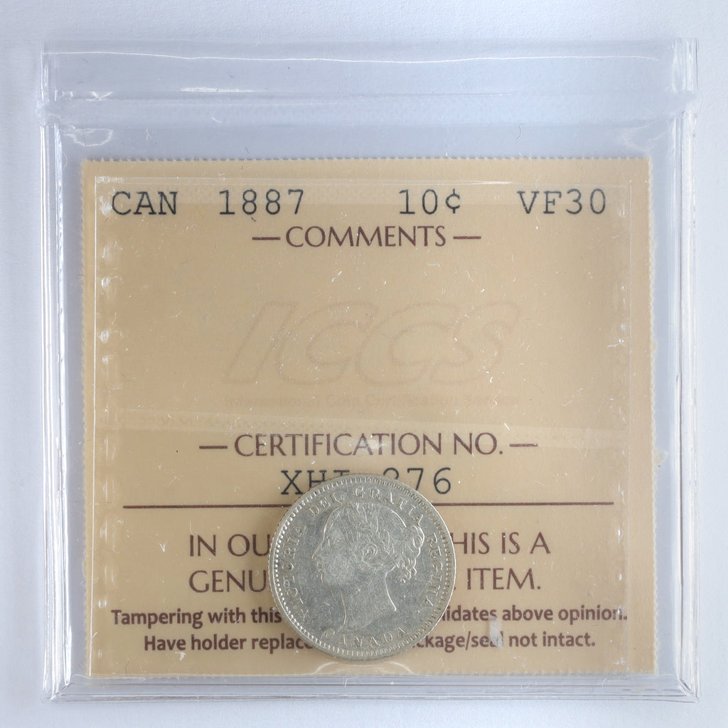 1887 Canada 10-cents ICCS Certified VF30