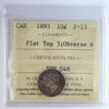 1893 Flat Top 3, Obv. 6 Canada 10-cents ICCS Certified F15
