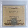 1894 Obv. 5 Canada 10-cents ICCS Certified VF30