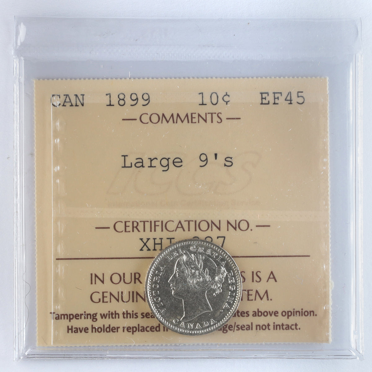 1899 Large 9's Canada 10-cents ICCS Certified EF45
