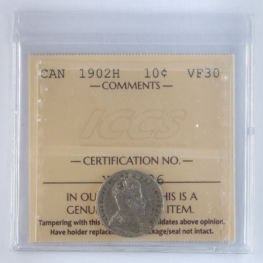 1902H Canada 10-cents ICCS Certified VF30