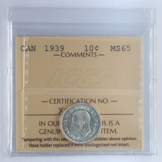 1939 Canada 10-cents ICCS Certified MS65 (XCZ 863)