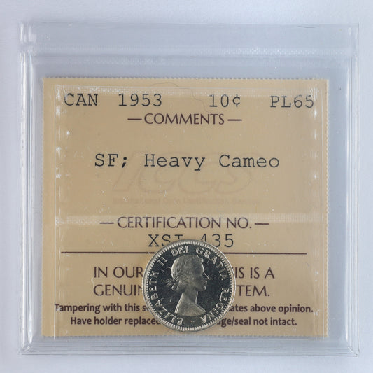 1953 SF Canada 10-cents ICCS Certified PL65 Heavy Cameo