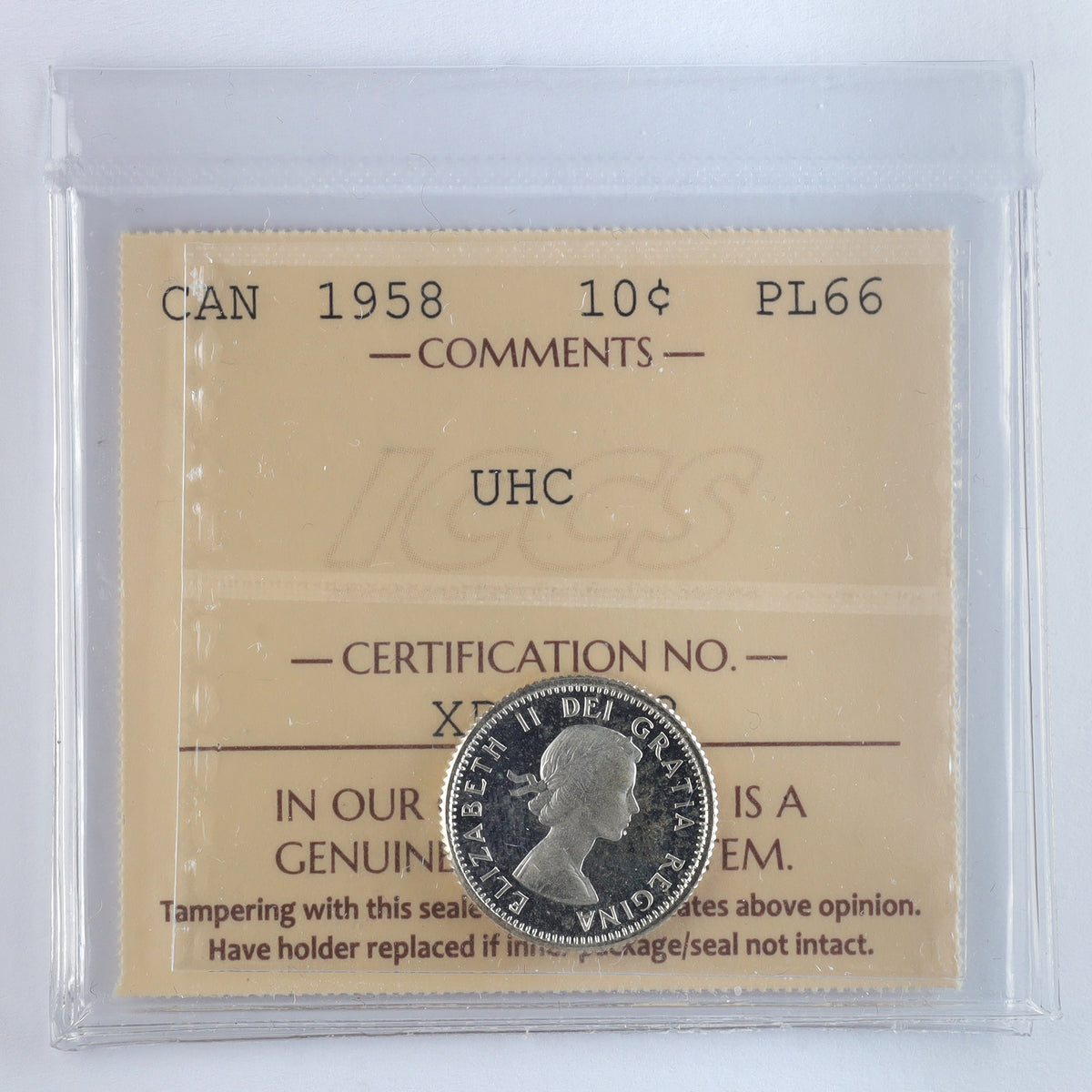 1958 Canada 10-cents ICCS Certified PL66 UHC