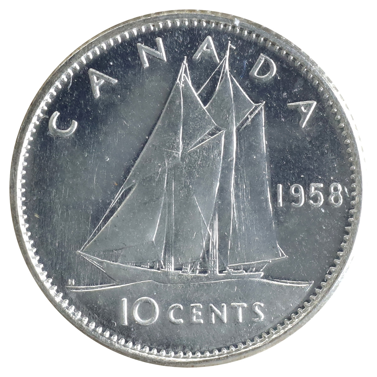 1958 Canada 10-cents ICCS Certified PL66 UHC