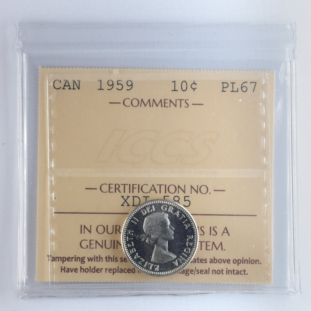 1959 Canada 10-cents ICCS Certified PL67