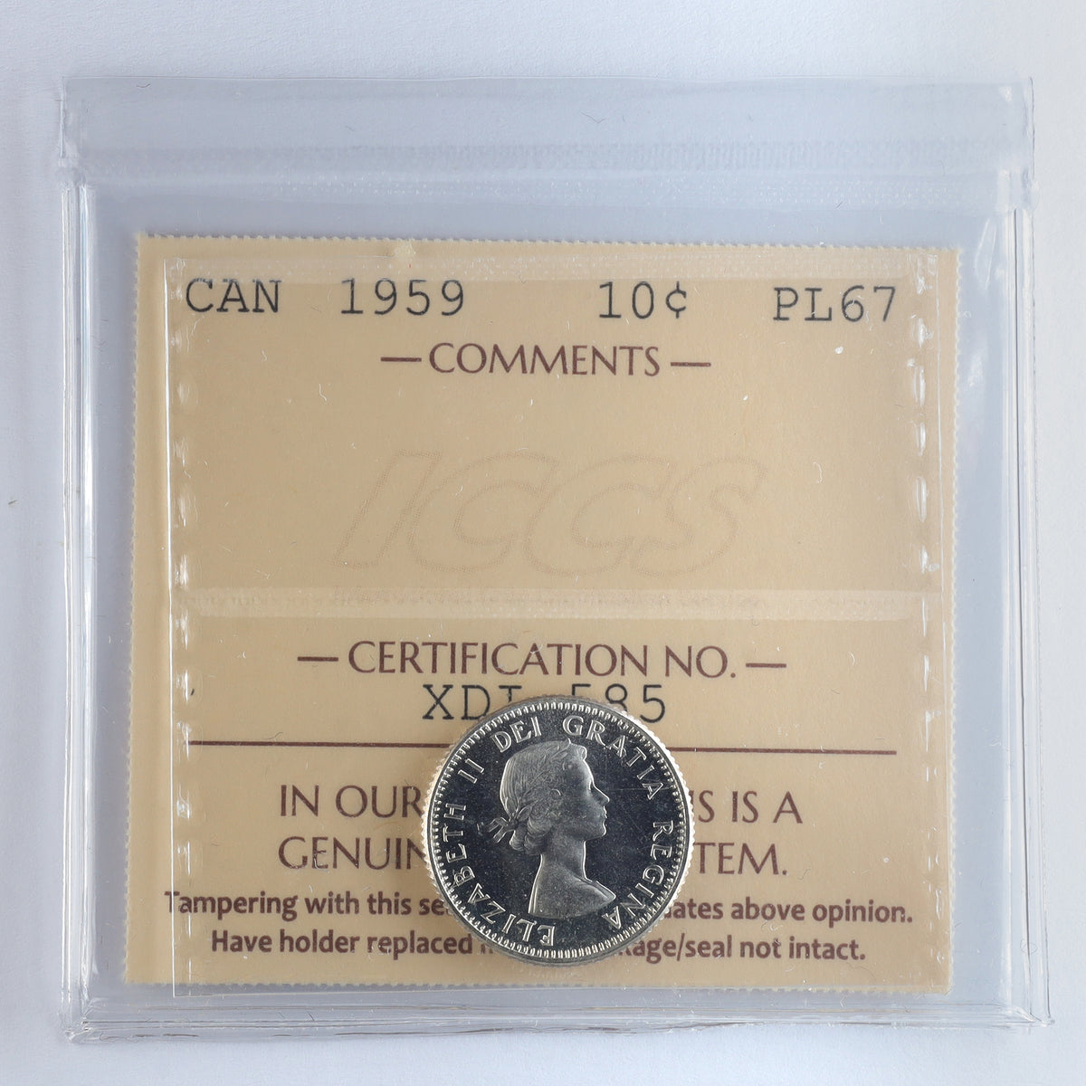 1959 Canada 10-cents ICCS Certified PL67