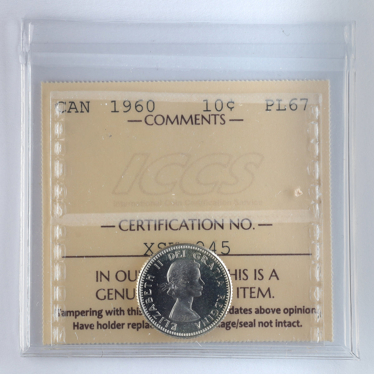 1960 Canada 10-cents ICCS Certified PL67