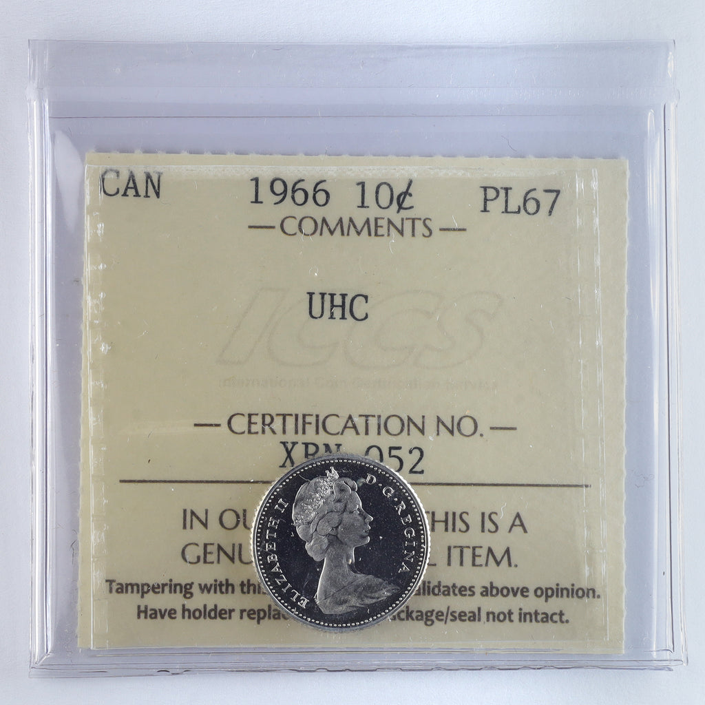 1966 Canada 10-cents ICCS Certified PL67 Ultra Heavy Cameo