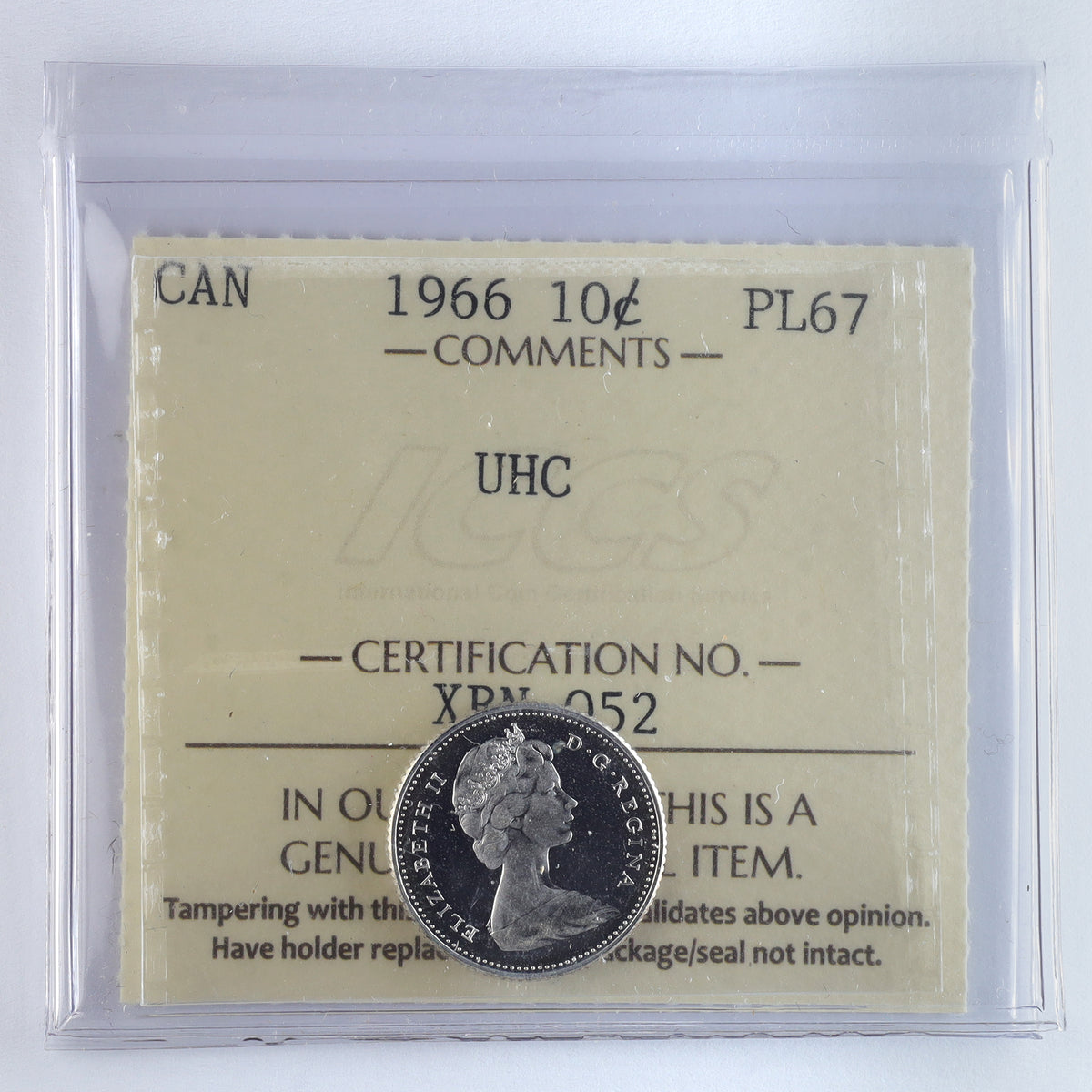 1966 Canada 10-cents ICCS Certified PL67 Ultra Heavy Cameo