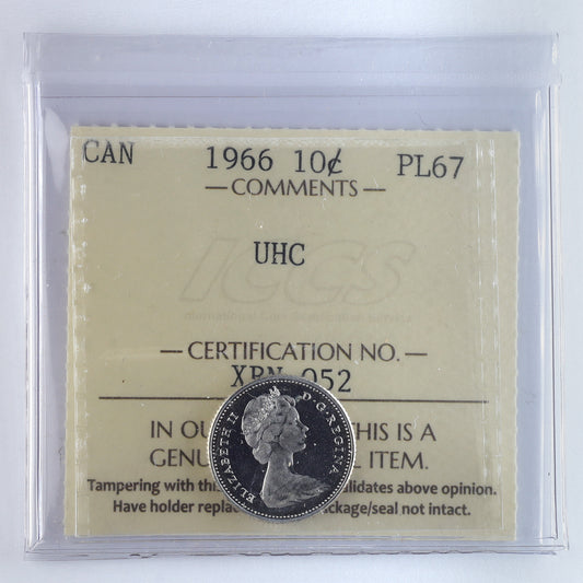 1966 Canada 10-cents ICCS Certified PL67 Ultra Heavy Cameo