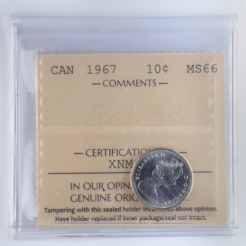 1967 Canada 10-cents ICCS Certified MS66