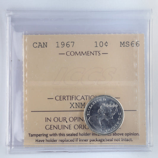 1967 Canada 10-cents ICCS Certified MS66