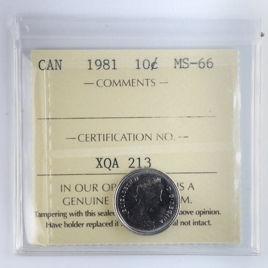 1981 Canada 10-cents ICCS Certified MS66