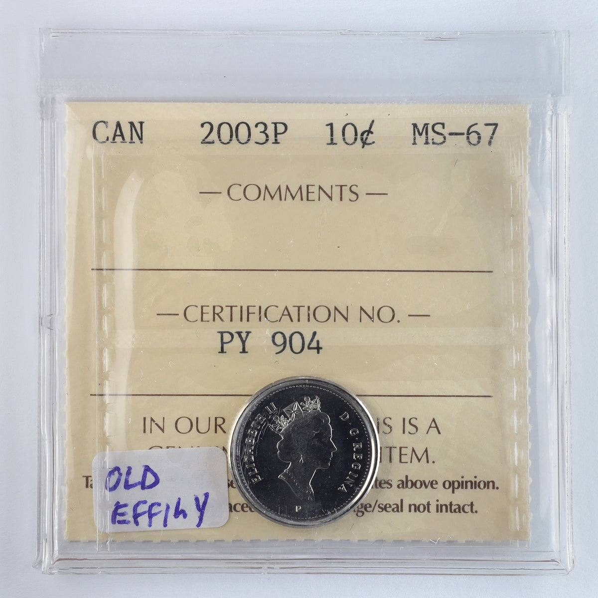2003P Old Effigy Canada 10-cents ICCS Certified MS67