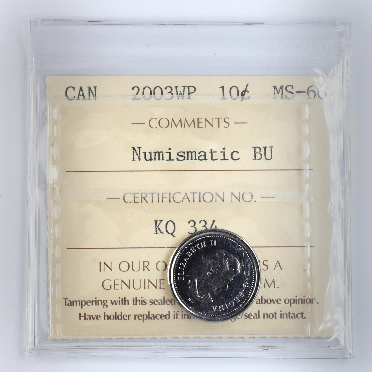 2003WP New Effigy Canada 10-cents ICCS Certified MS66 NBU