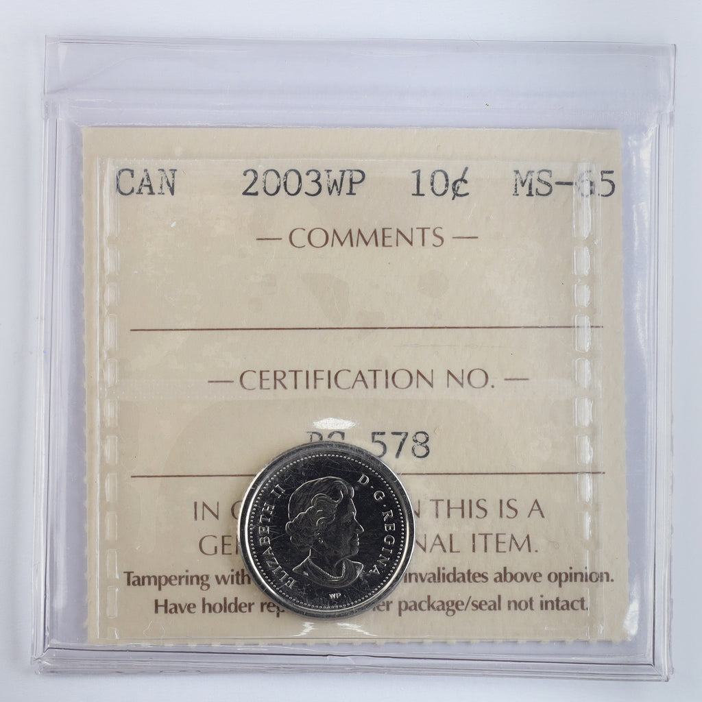 2003WP New Effigy Canada 10-cents ICCS Certified MS65