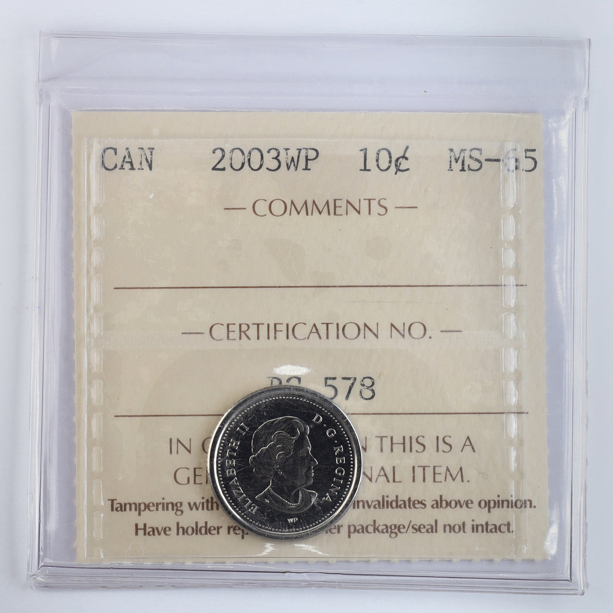 2003WP New Effigy Canada 10-cents ICCS Certified MS65