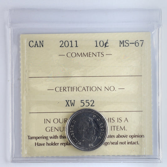 2011 Canada 10-cents ICCS Certified MS67