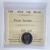 2018 Canada 10-cents ICCS Certified MS66 First Strike