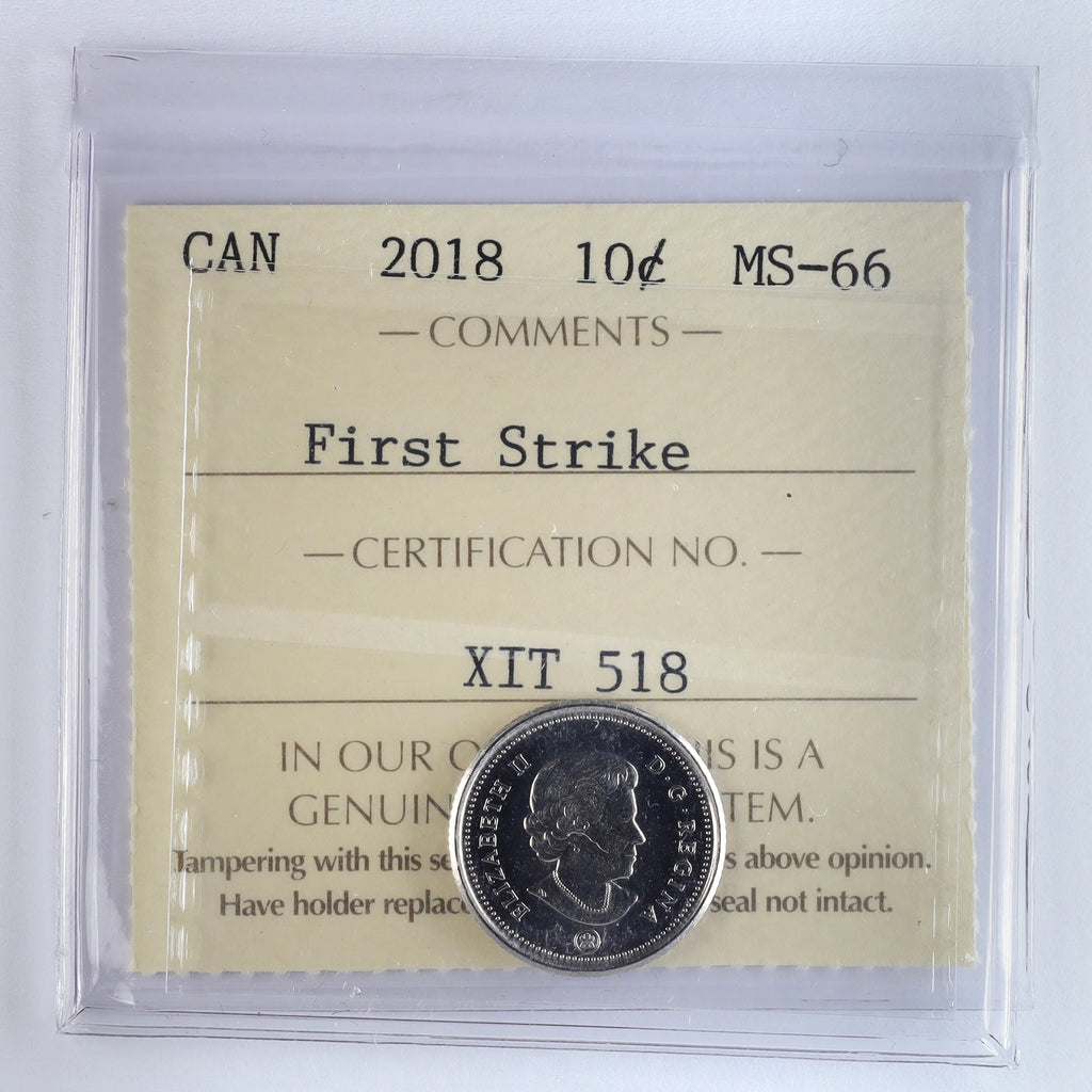 2018 Canada 10-cents ICCS Certified MS66 First Strike