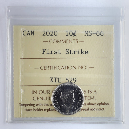 2020 Canada 10-cents ICCS Certified MS66 First Strike