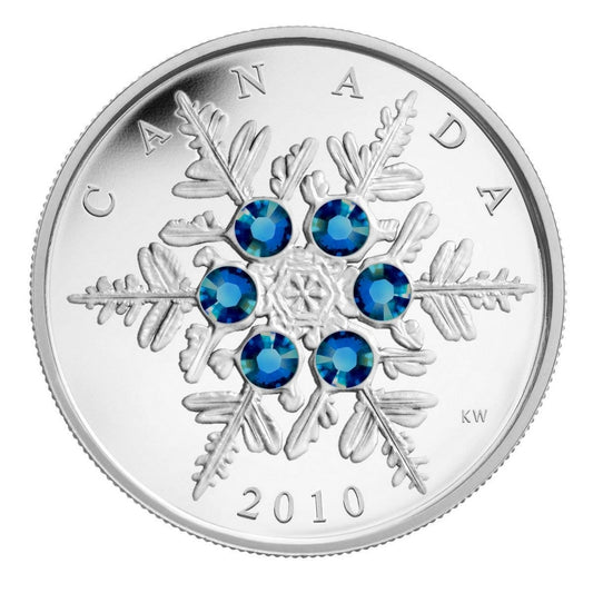 2010 Canada $20 Blue Crystal Snowflake Fine Silver