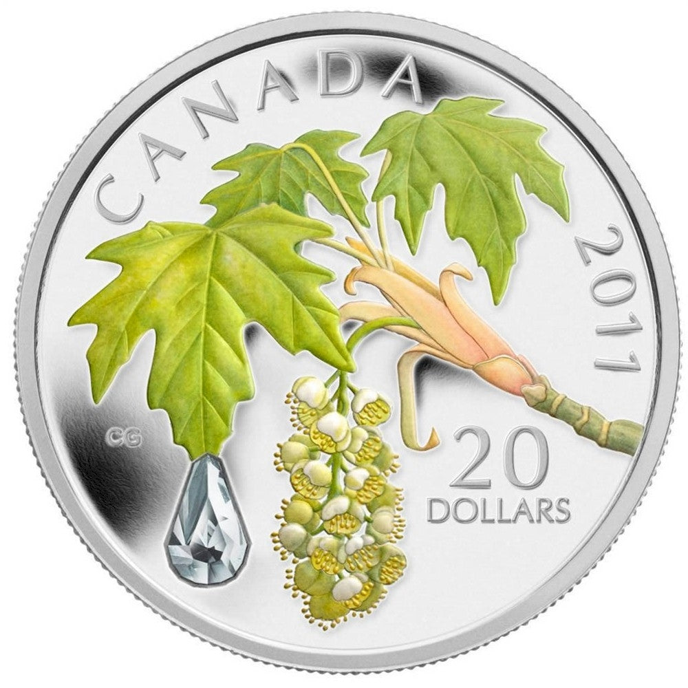 2011 Canada $20 Maple Leaf Crystal Raindrop Fine Silver