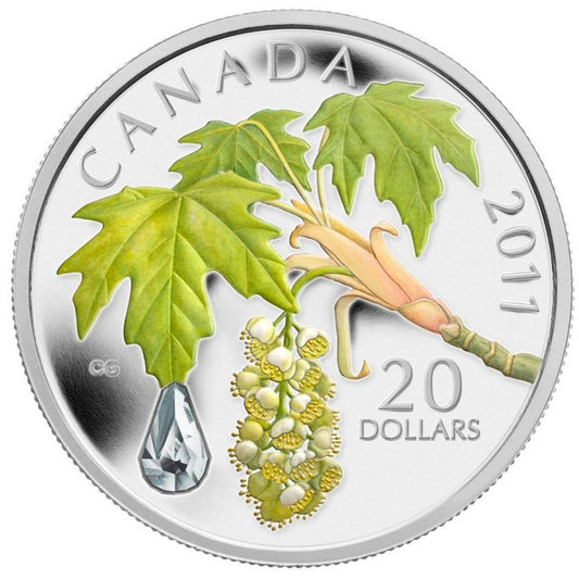 2011 Canada $20 Maple Leaf Crystal Raindrop Fine Silver