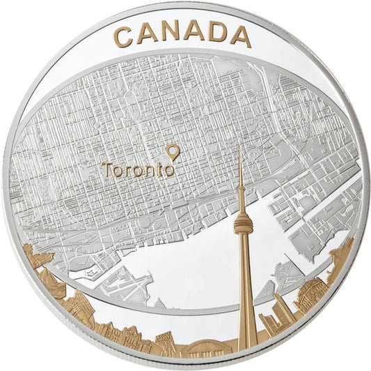 2011 Canada $25 Toronto City Map 2oz. Gold Plated Fine Silver (No Tax)