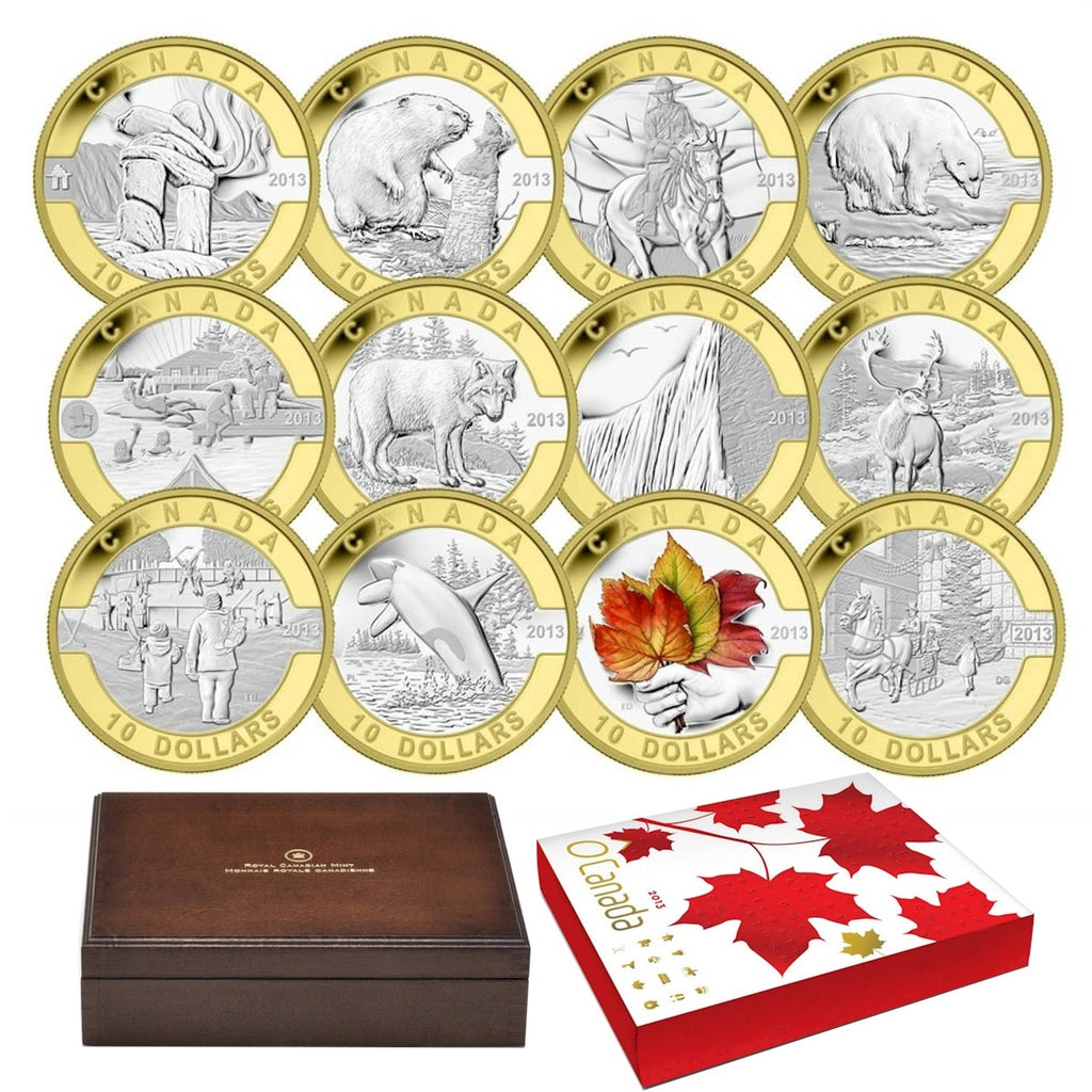 2013 $10 O Canada 12-coin Silver with Selective Gold Plating (No Tax)