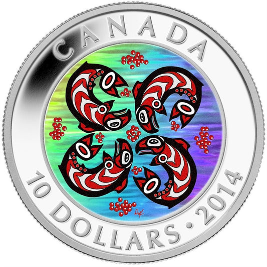 2014 Canada $10 First Nations Art - Salmon Fine Silver (No Tax)