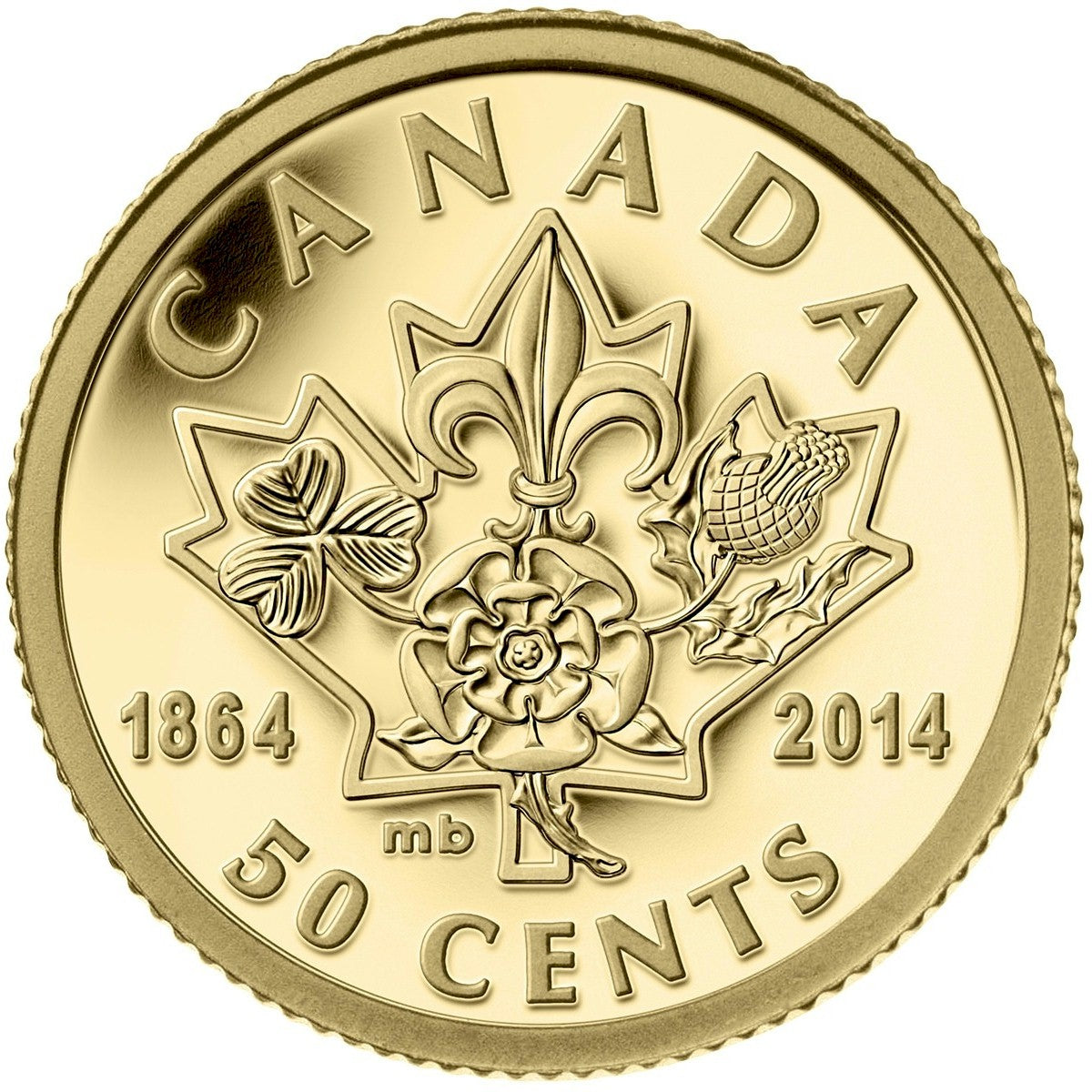 RDC 2014 Canada 50ct Quebec & Charlottetown Conferences 1/25oz. Gold (No Tax) impaired